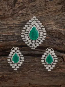 Kushal's Fashion Jewellery Green Rhodium-Plated Party Zircon Pendant Set