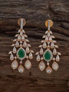 Kushal's Fashion Jewellery Rodium-Gold Embellished Bridal Zircon Classic Drop Earrings