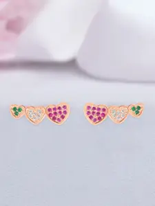 Zavya 925 Sterling Silver Rose Gold-Plated Cubic Zirconia Studded Heart Shaped Studs