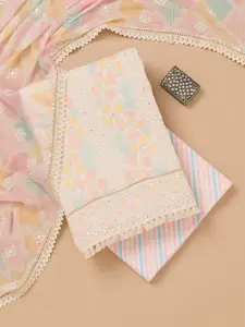 Koskii Floral Embroidered Thread Work Pure Cotton Unstitched Dress Material