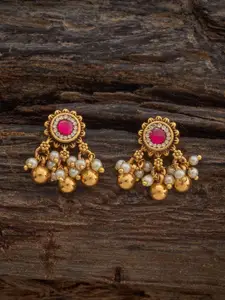 Kushal's Fashion Jewellery Gold Plated ruby Studded Classic Studs Earrings
