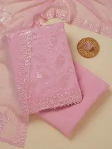 Koskii Ethnic Motifs Embroidered Sequinned Organza Unstitched Dress Material