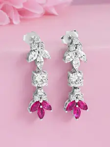 Zavya 925 Sterling Silver Rhodium-Plated Contemporary Cubic Zirconia-Studded Drop Earrings