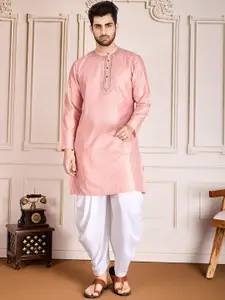 House of Pataudi Floral Woven Design Band Collar Sequnnied Straight Kurta