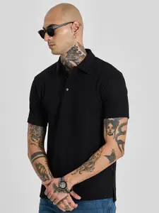 Snitch Men Self Design Polo Collar Slim Fit T-shirt
