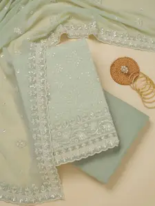 Koskii Floral Embroidered Sequinned Georgette Unstitched Dress Material