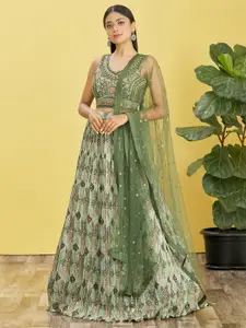 DIVASTRI Embroidered Sequinned Semi-Stitched Lehenga & Unstitched Blouse With Dupatta