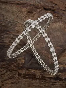 Kushal's Fashion Jewellery Set Of 2 White Rhodium-Plated Party Zircon Bangles