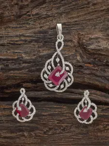 Kushal's Fashion Jewellery Embellished Bridal Mint Rhodium-Plated Party Zircon Pendant Set