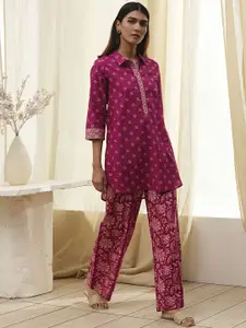 Biba Floral Printed Pure Cotton Top With Palazzos