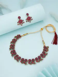 Anouk Gold-Plated Artificial Stones-Studded Necklace With Earrings