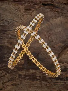 Kushal's Fashion Jewellery Set Of 2 White Gold-Plated Party Zircon Bangles