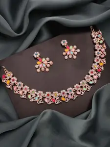 Anouk Gold-Plated Artificial Stones Studded And Beaded Necklace And Earrings