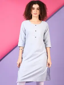 V-Mart Striped Printed Cotton Round Neck Straight Kurta