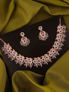 Anouk Gold-Plated Artificial Stones Studded And Beaded Necklace And Earrings
