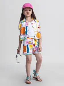 taffykids Girls Abstract Printed Shirt Collar Shirt With Shorts