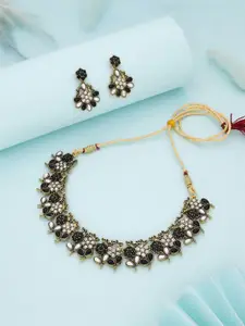 Anouk Gold-Plated Artificial Stones-Studded Necklace With Earrings