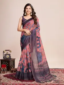 Mitera Floral Linen Blend Designer Jamdani Saree