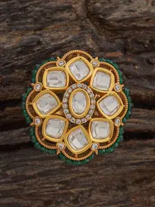Kushal's Fashion Jewellery Green Victorian-Plated Ethnic Kundan Finger Ring
