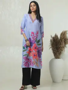 Soch Floral Printed V Neck Mirror Work Muslin Kurta