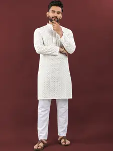 Zurika Fashion Geometric Embroidered Mandarin Collar Straight Kurta