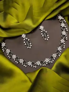 Anouk Silver-Plated Artificial Stones-Studded Necklace With Earrings