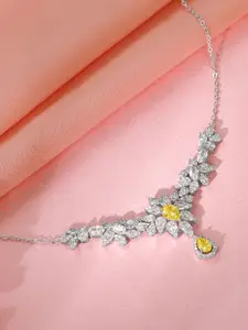 GIVA 925 Sterling Silver Rhodium-Plated Cubic Zirconia The Fleur Necklace