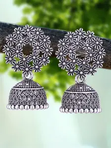 DIVASTRI Set Of 5 Silver-Plated Artificial Stones Studded & Beaded Dome Shaped Jhumkas