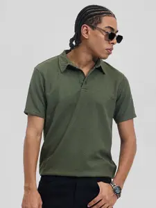 Snitch Men Self Design Polo Collar T-shirt