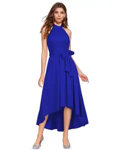 BAESD Halter Neck High-Low Hem Tie-Up Fit & Flare Midi Dress