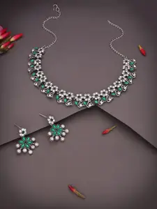 Anouk Silver-Plated Artificial Stones Studded Necklace With Earrings
