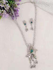 Anouk Silver-Plated Krishna Flute Bansuri Necklace And Earring