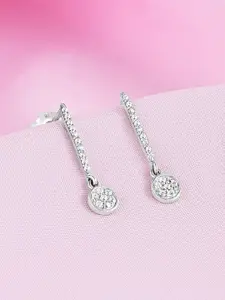 Zavya 925 Sterling Silver Rhodium-Plated Cubic Zirconia Studded Contemporary Drop Earrings