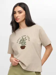 The Souled Store Women Floral Printed Round Neck Cotton T-shirt