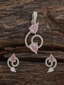 Kushal's Fashion Jewellery Sapphire Rhodium-Embellished Bridal Party Zircon Pendant Set