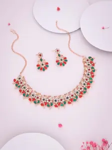 Anouk Gold-Plated Artificial Stones-Studded Necklace With Earrings