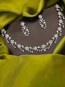 Anouk Silver-Plated Artificial Stones Studded Nacklace With Earrings