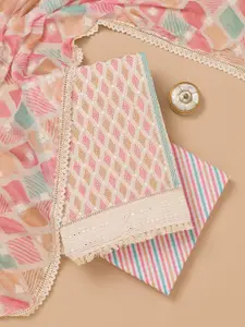 Koskii Embroidered Mirror Work Pure Cotton Unstitched Dress Material