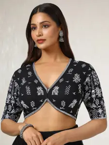 Soch Embroidered Cotton V Neck Saree Blouse With Sequins