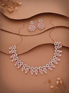 Anouk Gold-Plated Artificial Stone Studded Necklace With Earrings