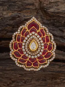 Kushal's Fashion Jewellery Embellished Bridal Victorian-Plated Ruby-Studded Finger Ring