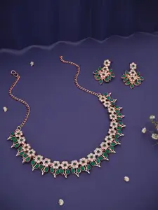 Anouk Gold-Plated Artificial Stone Studded Necklace With Earrings