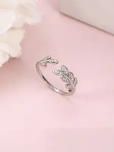 March by FableStreet Rhodium Plated Cubic Zirconia Studded Adjustable Finger Ring