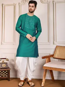 House of Pataudi Floral Embroidered Thread Work Round Neck Straight Kurta