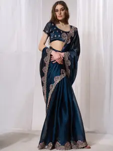 Mitera Floral Embroidered Organza Saree