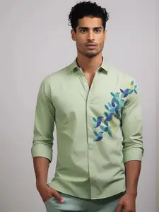 HE SPOKE Printed Satin Stretch Casual Shirt