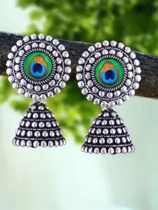 DIVASTRI Set of 4 Silver-Plated Oxidized Dome Shaped Jhumkas
