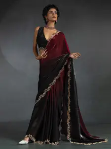 Saree mall Ombre Dyed With Embellished Beads and Stones Border Satin Sarees