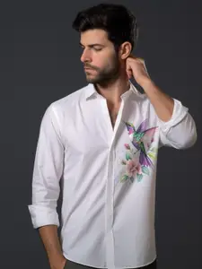 HE SPOKE Printed Satin Stretch Casual Shirt