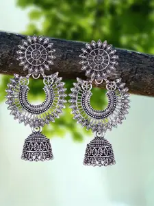 DIVASTRI Set of 5 Silver-Plated Oxidized Dome Shaped Jhumkas